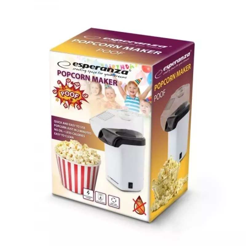 Popcornmaschine Esperanza EKP005W Schwarz Weiß, 0,27 L, 1200 W, Heißluft
