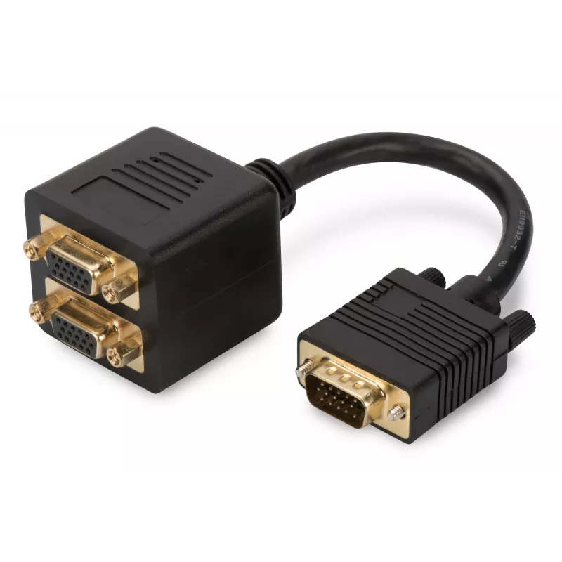 Digitus AK-310400-002-S VGA-Y-Verteilerkabel HD15 auf 2x HD15, 0,2 m, Schwarz