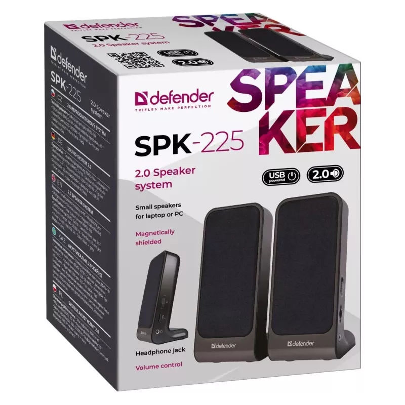DEFENDER SPK-225 Kabelgebundene 2.0-Lautsprecher, 4 W RMS, USB/DC 5 V, 3,5 mm, schwarz