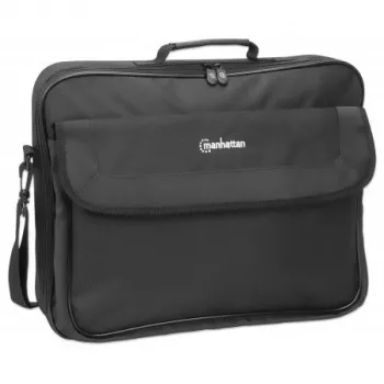 Manhattan Cambridge Laptoptasche 17,3 Zoll, Clamshell-Design, Schwarz, LOW COST, Zubehörfach, Dokumentenfach auf der Rückseite, Schultergurt (abnehmbar), entspricht Targus CN418EU, Notebook-Tasche, drei Jahre Garantie
