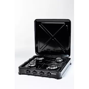 Gasherd Ravanson K-04TB — 4-flammiges Einbau-Gaskochfeld, schwarz, Drehregler, Metallgehäuse
