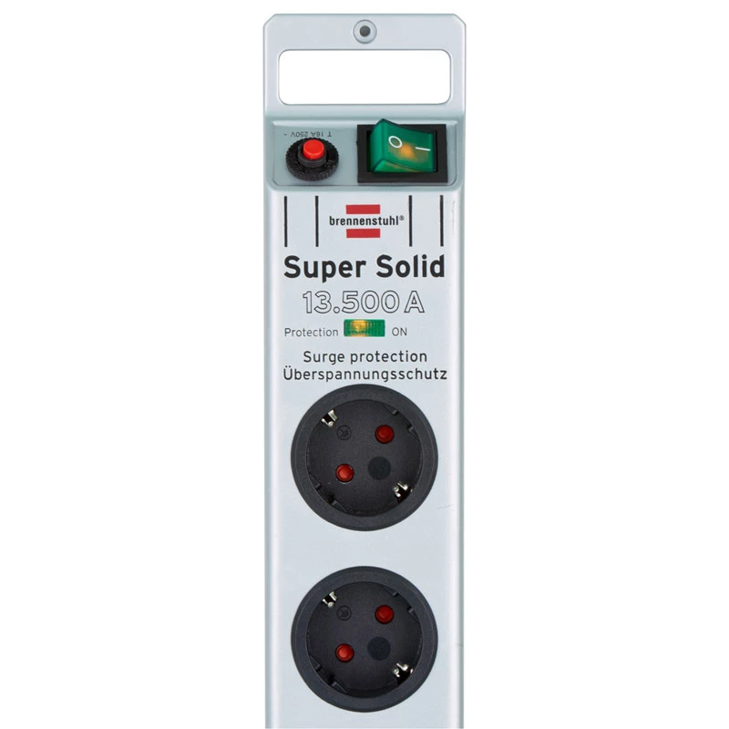 Super-Solid Steckdosenleiste 8-fach (Silber, 2,5 Meter, 13.500A Überspannungsschutz)
