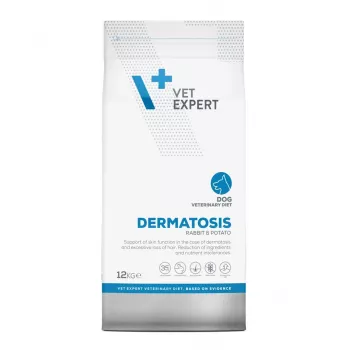 Trockenfutter für Hunde VETEXPERT Dermatosis Rabbit & Potato 12 kg — Veterinärdiät zur Unterstützung der Haut, Protein 26%, Fett 15%