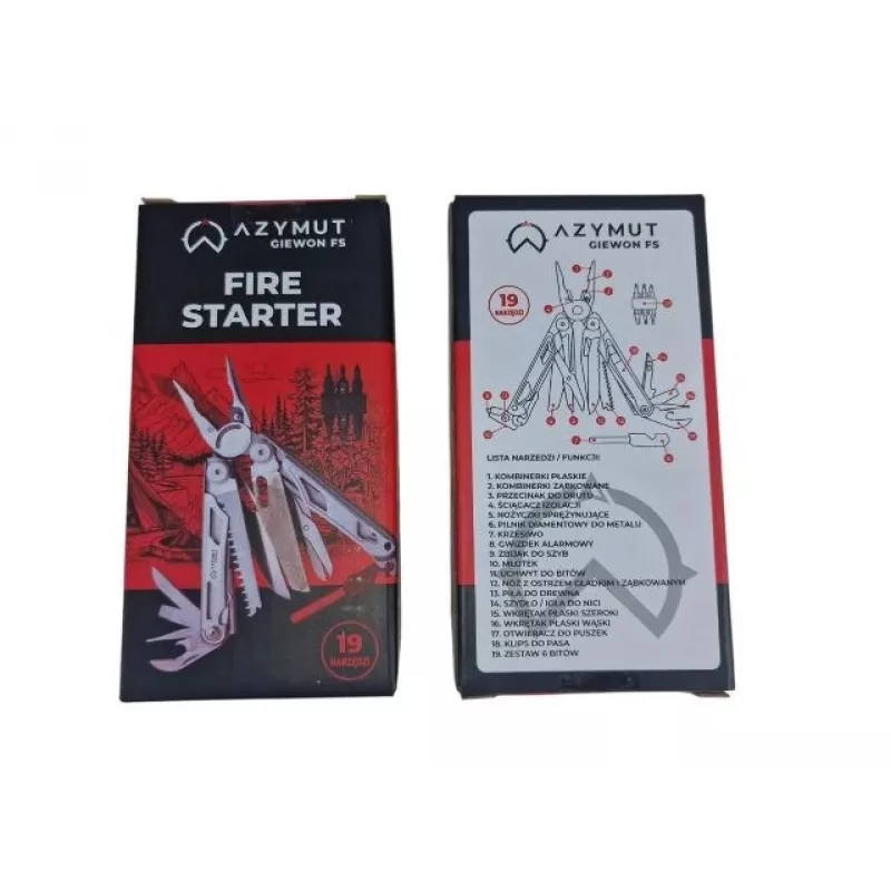 Multitool AZYMUT Giewon FS Fire Starter Multitool mit 19 Werkzeugen, Feuerstein, Pfeife, Gürteltasche (H2038A)