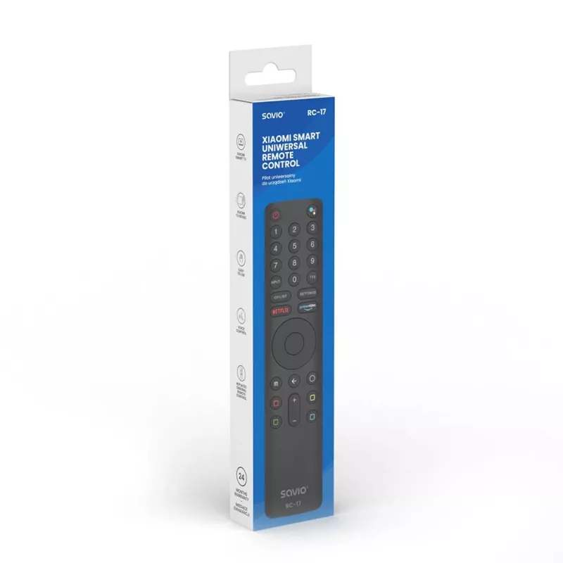 SAVIO RC-17 TV-Fernbedienung IR/Bluetooth, unterstützt 20 Geräte, 10 m Reichweite, schwarz