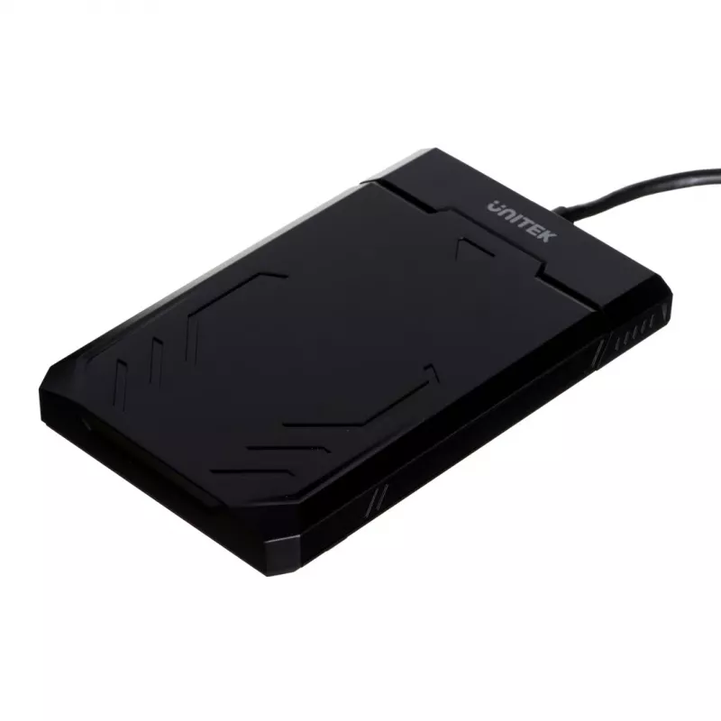 HDD/SSD-Gehäuse Unitek Y-3036, 2,5 Zoll SATA III, USB 3.2 Gen 1 (5 Gbit/s), UASP, integriertes USB-A-Kabel, schwarz