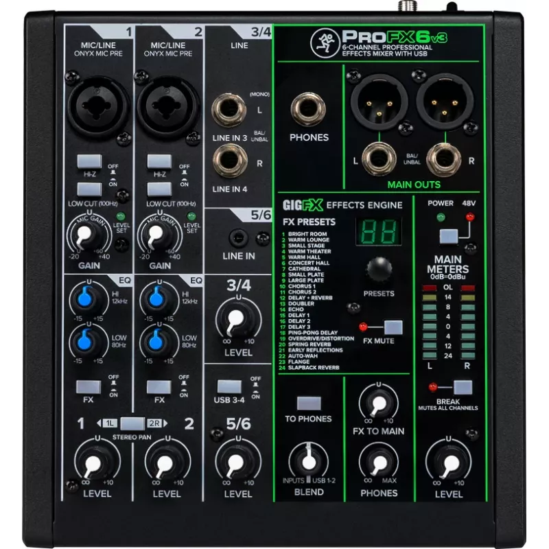Mixer Mackie ProFX6v3 kompakter 6-Kanal-Analogmixer mit USB-Schnittstelle