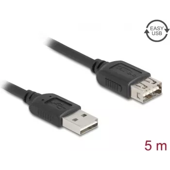 USB-A-auf-USB-A-Verlängerungskabel DELOCK 81515 USB 2.0, 5 m, schwarz, vergoldete Kontakte