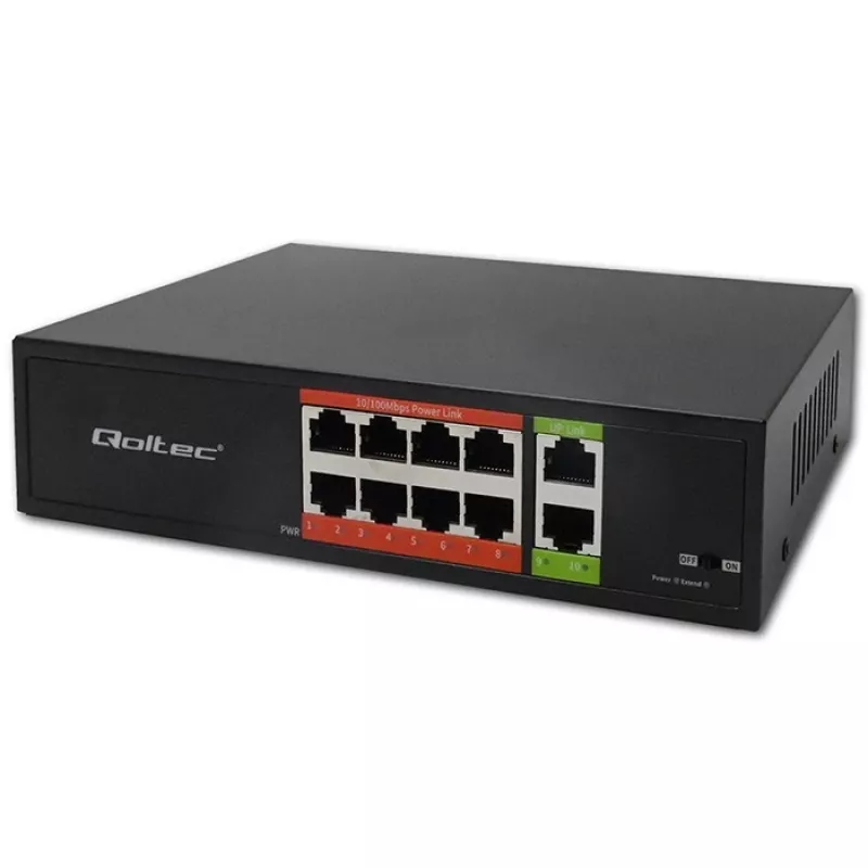 Netzwerk-Switch QOLTEC FAST Ethernet PoE 8xRJ45 mit 2xRJ45 Uplink