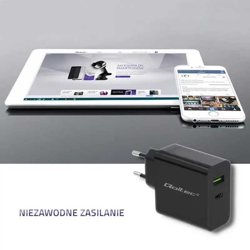 Netzteil QOLTEC 51717 45W 20V 3A AC Ladegerät für Innenräume für Smartwatch, schwarz