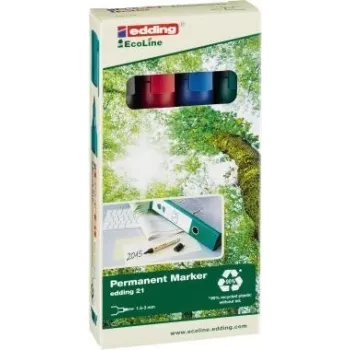 Permanentmarker Edding EcoLine 21 Schwarz Blau Grün Rot 4 Stück