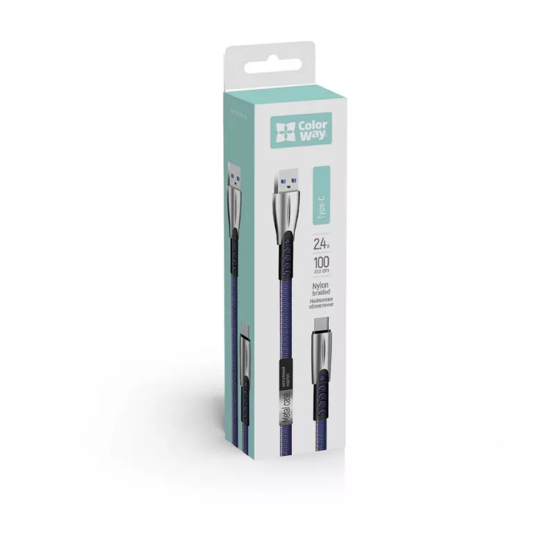 ColorWay USB Type-C Kabel (Zinklegierung) 2,4A, 1 m | CW-CBUC012-BL