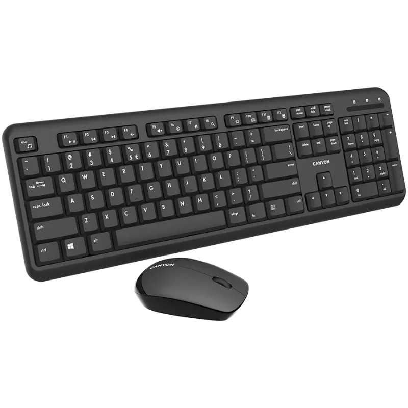 Kabelloses Tastatur-Maus-Set CANYON CNS-HSETW02-UK/US Schwarz Velvet — kompaktes kabelloses Kombi-Set mit USB-Empfänger