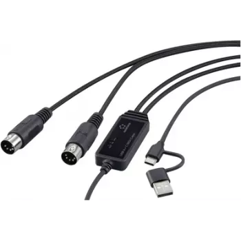 Renkforce RF-6439636 USB, MIDI Adapter [2x DIN-Stecker 5pol. - 1x USB-C®, USB-A] Schwarz 2 m (RF-6439636)