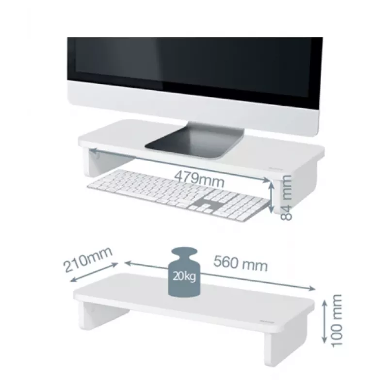 Monitorhalterung LEITZ Freestanding 64340001 — Tischständer für 61 cm (24 Zoll) Bildschirme, 20 kg Tragfähigkeit, höhenverstellbar, weiß