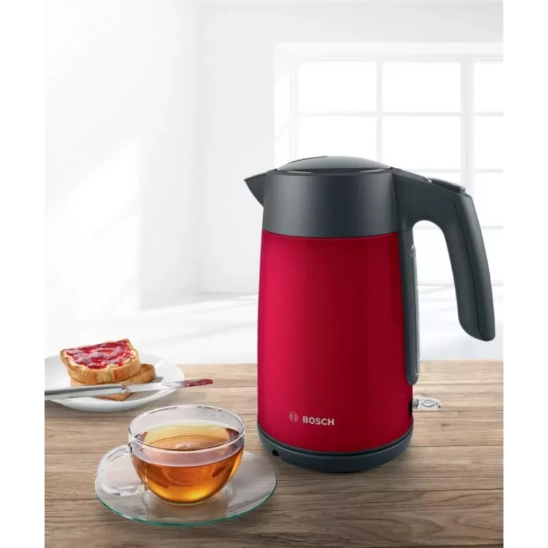 Elektrischer Wasserkocher Bosch TWK7L464 – 1,7 L Fassungsvermögen, 2400 W, rot, Kunststoffgehäuse