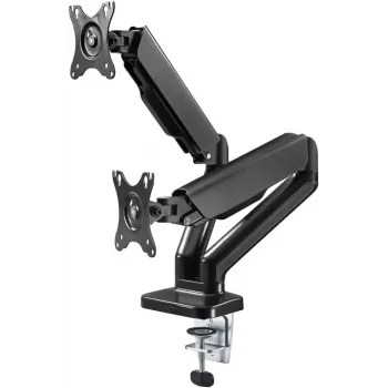 Goobay Tischhalterung | Doppelmonitorhalterung mit Gasdruckfeder | Schwenkbar, neigbar, drehbar | 17-32 Zoll | Maximale Tragfähigkeit 9 kg | Schwarz