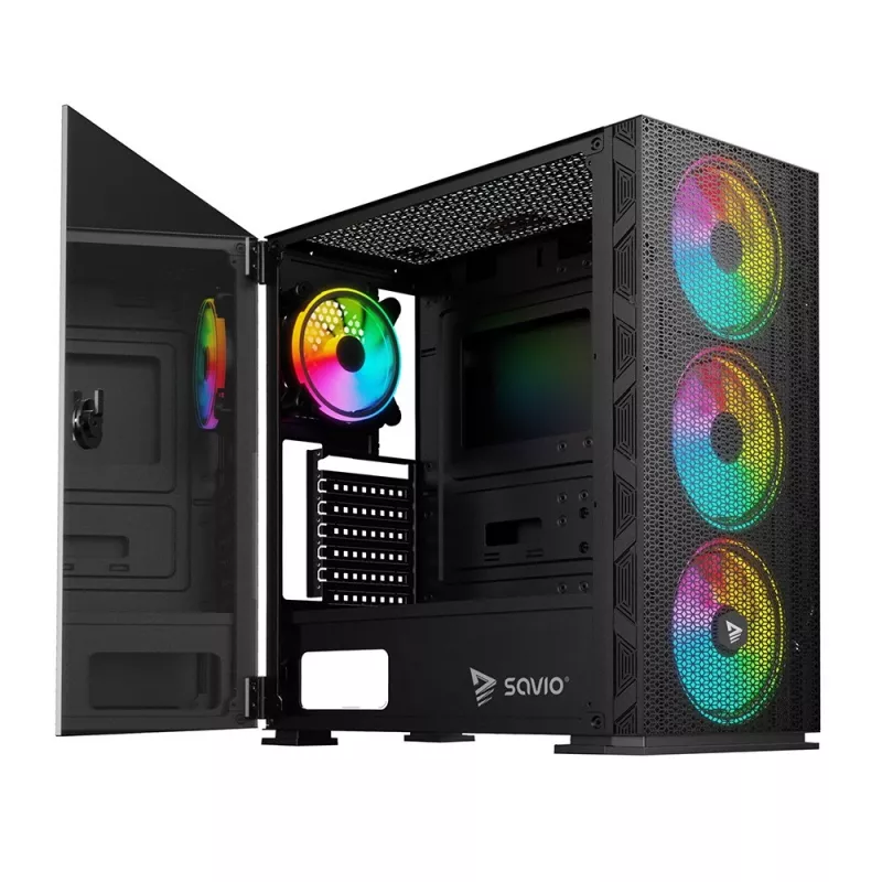 SAVIO PC-Gehäuse Raptor X1 ARGB Glas/Mesh Schwarz