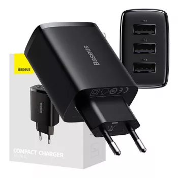 Baseus Kompakt-Schnellladegerät, 3x USB, 17 W (Schwarz)
