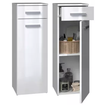 Badezimmer-Standschrank top e shop NEL V DS BIEL POŁ — freistehend, 3 Einlegeböden, 300×300×850 mm, weißes Gestell