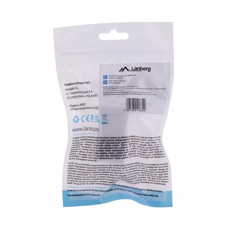 Netzwerk-Splitter LANBERG AD-RJ45-RJ45-OU6 — weißer RJ-45 1 Eingang zu 1 Ausgang