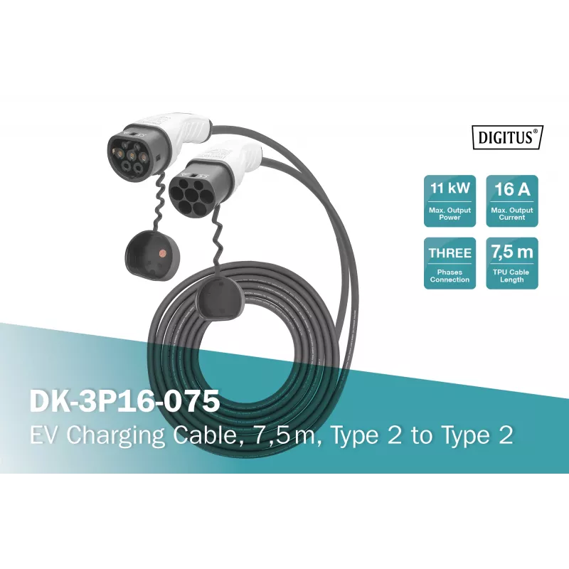 Digitus EV-Ladekabel 7,5 m Typ 2 auf Typ 2 16 A 415 V