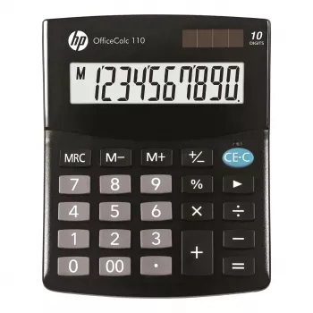 Tischrechner HP OC 110 — 10-stellige LCD, Batterie/Solar, CR2032, 24 Tasten, schwarz, 101×33×125 mm