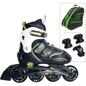 Inline Skates Muuwmi 682 verstellbare Größe 33–36 Grün/Schwarz mit Schützerset