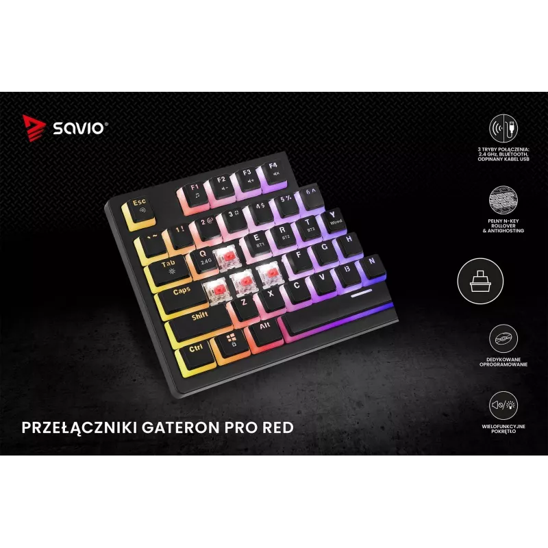 Gaming-Tastatur Savio SAVGK-PHENIX RED PUDDING mechanisch RGB Wireless
