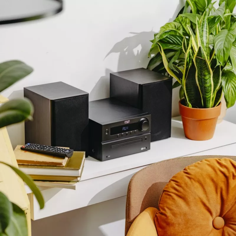 Mini Hi‑Fi Stereo System Adler AD 1917 — Bluetooth V5.3, CD/USB/MP3, 2×25 W RMS, UKW-Tuner, 4‑Band-Equalizer, AUX, Schwarz