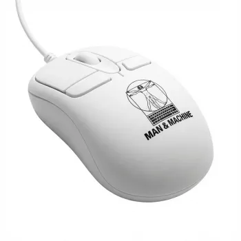 Kabelgebundene beidhändige Computermaus ManMachine Mighty Maus 5, USB Typ-A, 5 Tasten, weiß