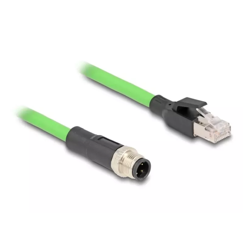 Netzwerkkabel DeLOCK M12-Kabel D-kodiert 4-polig Stecker auf RJ45-Stecker PUR (TPU) 5 m