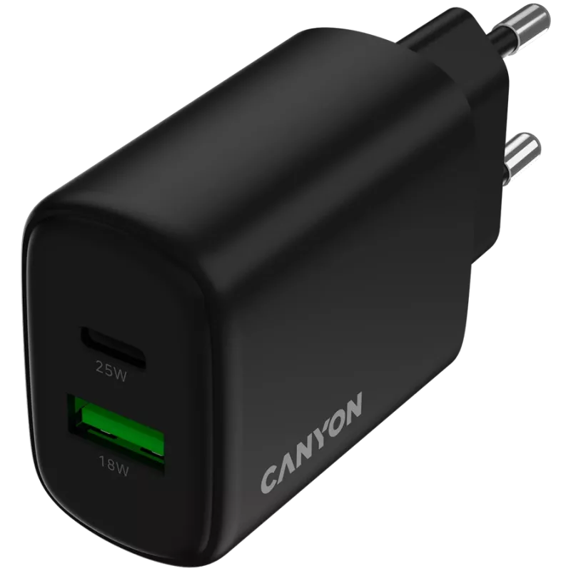 CANYON Ladegerät OnCharge 250 25W 1xPD 1xQC EU Schwarz