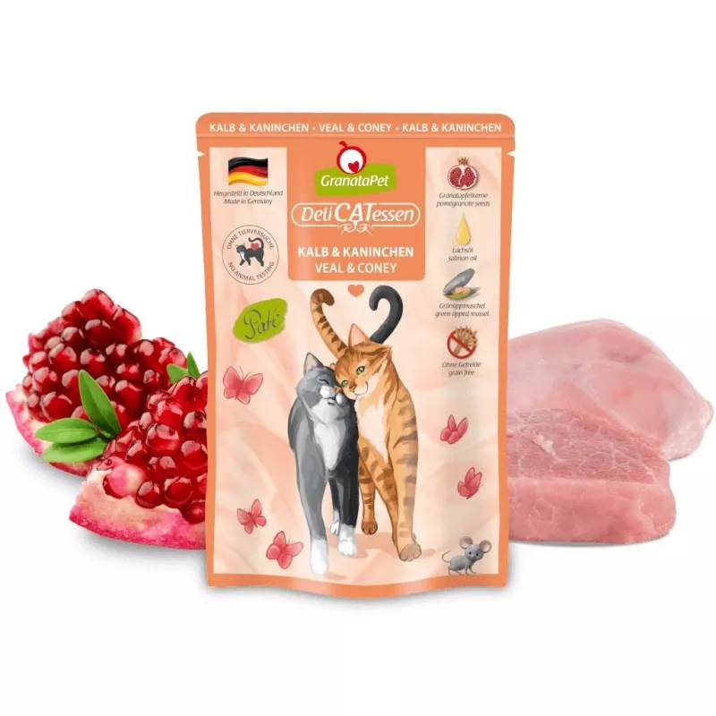 Nassfutter für Katzen Fox4Pets DeliCATessen Kalb und Kaninchen 85 g Beutel, Alleinfuttermittel, gluten- und sojafrei
