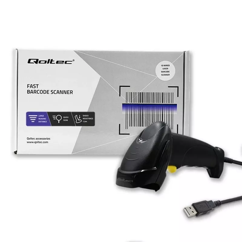Qoltec 1D Laser Barcode Reader | USB | Schwarz