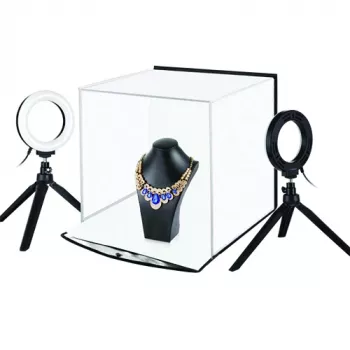 Fotobox mit Ringlicht-Kit, 30x30x30 cm