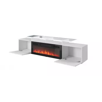 TV-Schrank Cama Meble ROVA mit elektrischem Kamin 190x37x48 cm weiß/hochglanzweiß
