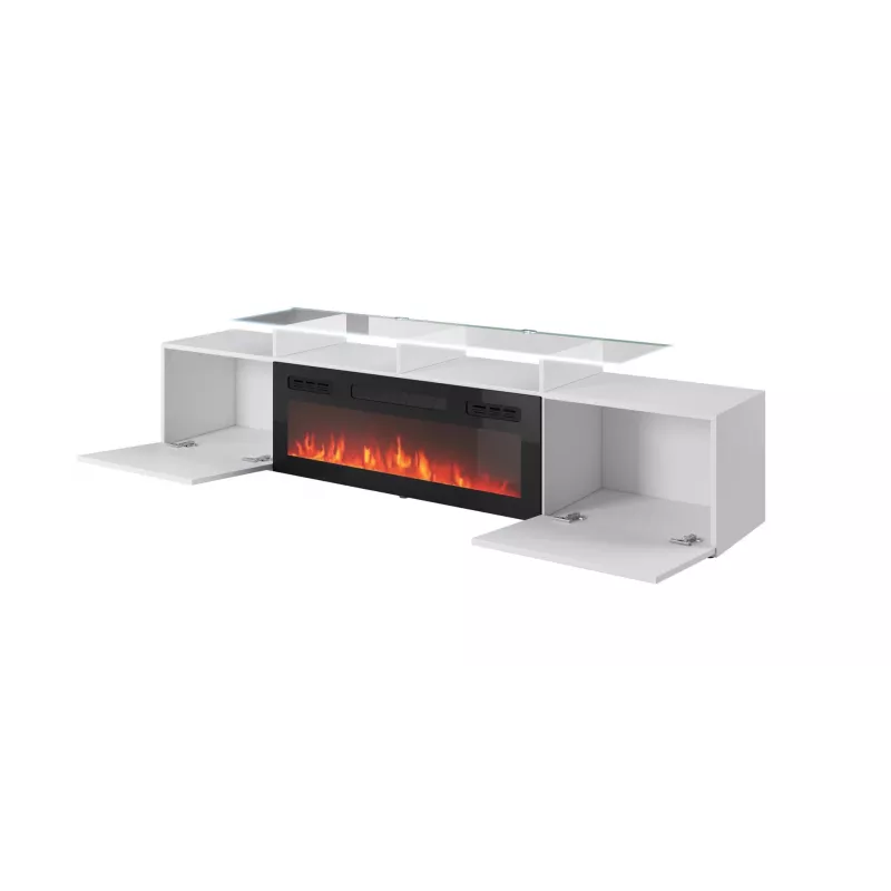 TV-Schrank Cama Meble ROVA mit elektrischem Kamin 190x37x48 cm weiß/hochglanzweiß