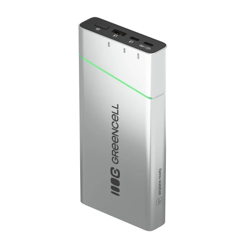 Tragbarer Akku Grün Cell BPLGC20P 20800 mAh Lithium-Ionen, USB-C PD 65W, 2x USB-C + 1x USB-A, Aluminiumgehäuse