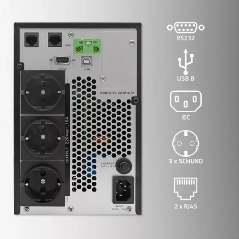 Qoltec 52281 USV (unterbrechungsfreie Stromversorgung) Doppelwandlung (Online) 2 kVA 2000 W 3 AC-Ausgänge