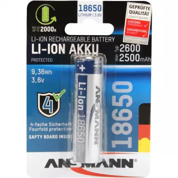 ANSMANN - Akku 18650 - Li-Ion - 2600 mAh - 9,36 Wh - Silber (1307-0000)
