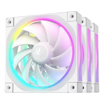 12-cm-Gehäuselüfter DeepCool FL12 WH — 3er-Pack, 120×120×25 mm, 2150 U/min, 55 CFM, Fluid Dynamic Bearing, PWM, Multi-LED, 4-Pin