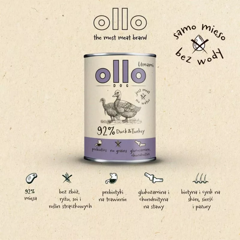 OLLO Umami Ente und Pute - Nassfutter für Hunde - 850g