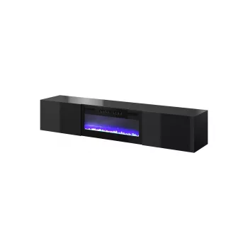 TV-Schrank Cama Meble SLIDE 200K mit elektrischem Kamin 200×40×37 cm glänzend schwarz, MDF-Türen, Spanplattenkorpus