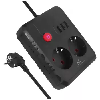 Steckdosenleiste MACLEAN MCE388 B — 2 AC-Steckdosen, 3×USB A, 110–120 V 50/60 Hz, 2500 W, 3 m Kabel, schwarz