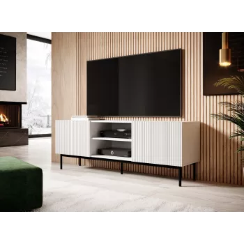 PAFOS RTV-Schrank auf schwarzer Stahlrahmen 150x40x60 cm weiß matt