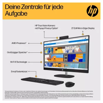 HP 27-cr0471ng - All-in-One (Komplettlösung) - Ryzen 7 7730U - RAM 16 GB - SSD 512 GB - NVMe - Radeon Graphics - 1GbE, Wi-Fi 6, Bluetooth - WLAN: 802.11a/b/g/n/ac/ax, Bluetooth