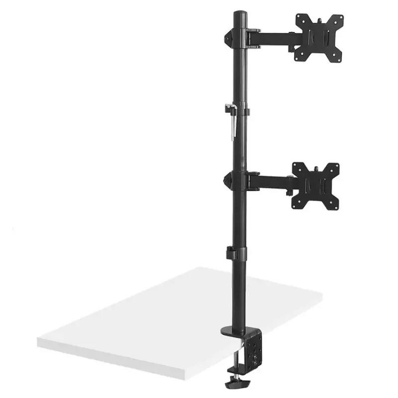Maclean MC-967 Doppelter vertikaler Monitor-Tischhalterung Bildschirmhalter max. VESA 100x100, 13-27, 2x 9 kg, pulverbeschichtet, neigbar, drehbar, verstellbar