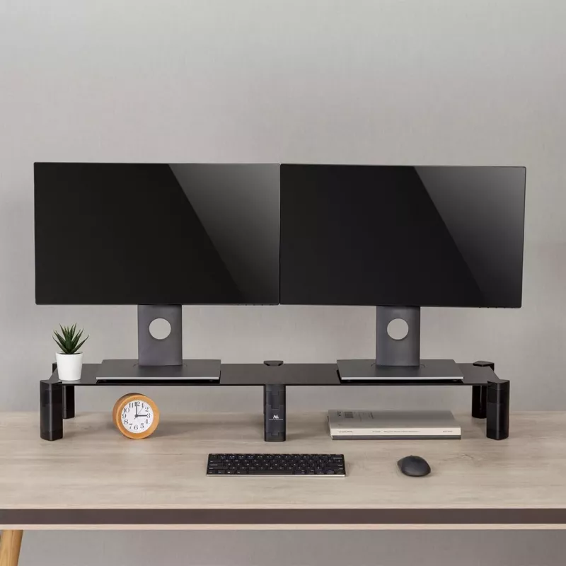Monitorständer MACLEAN MC-936 Doppelarm, maximale Belastung 20 kg, Basis aus gehärtetem Glas