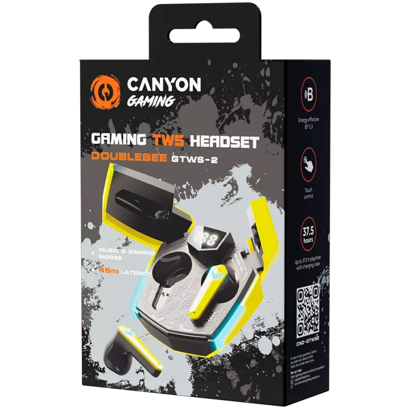Canyon GTWS-2 Kopfhörer Kabellos Ohrhaken Gaming USB Type-C Bluetooth Lade-Dock Gelb (CND-GTWS2Y)
